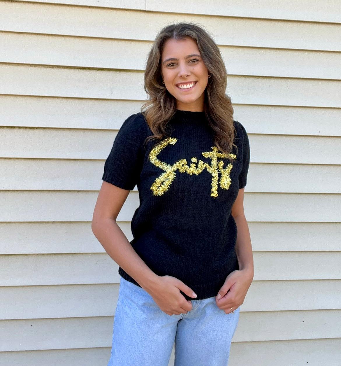 Saints Black Short Sleeve Top - Stadium Styles