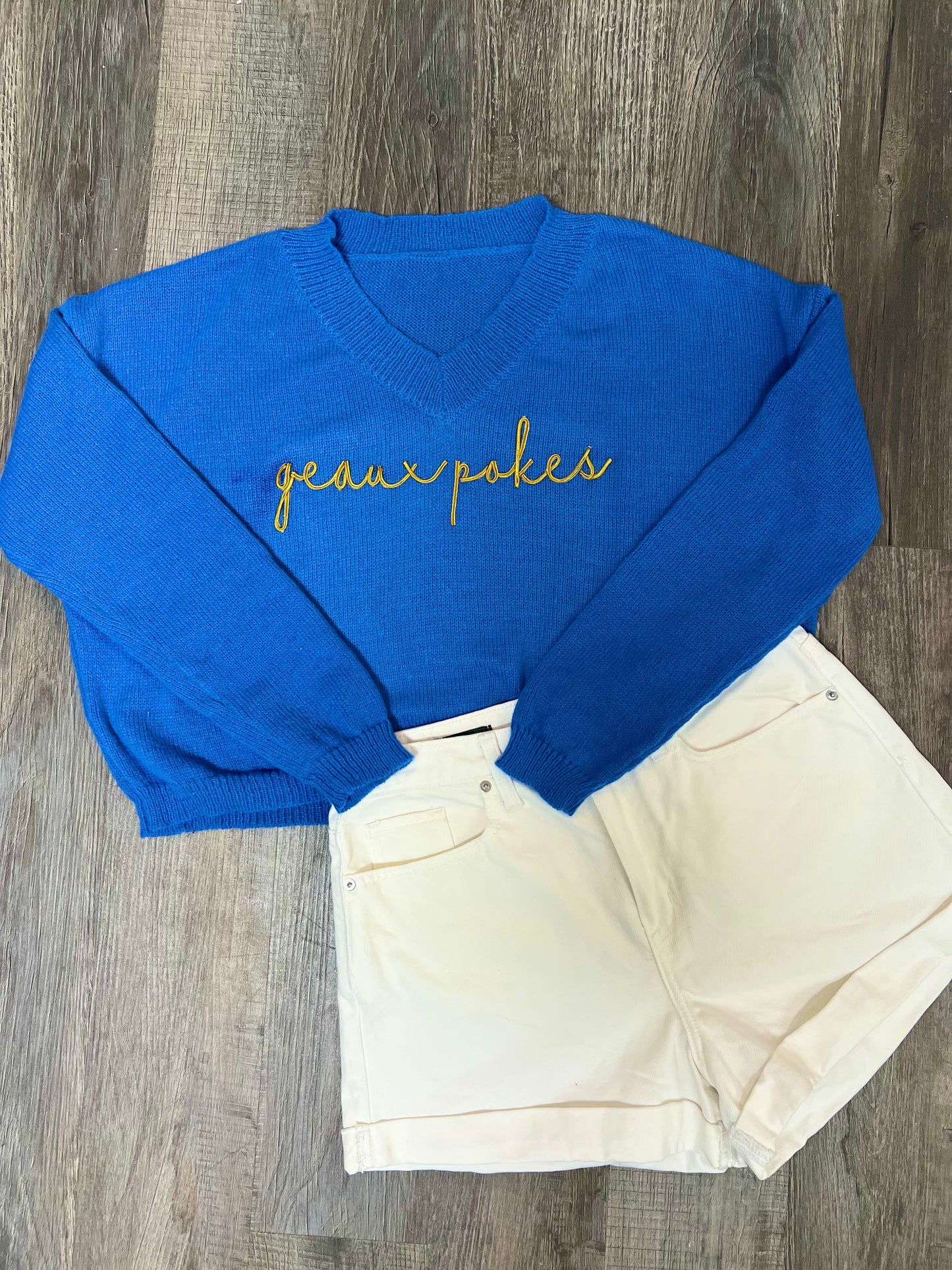 Geaux Pokes Blue Long Sleeve V-Neck Top - Stadium Styles