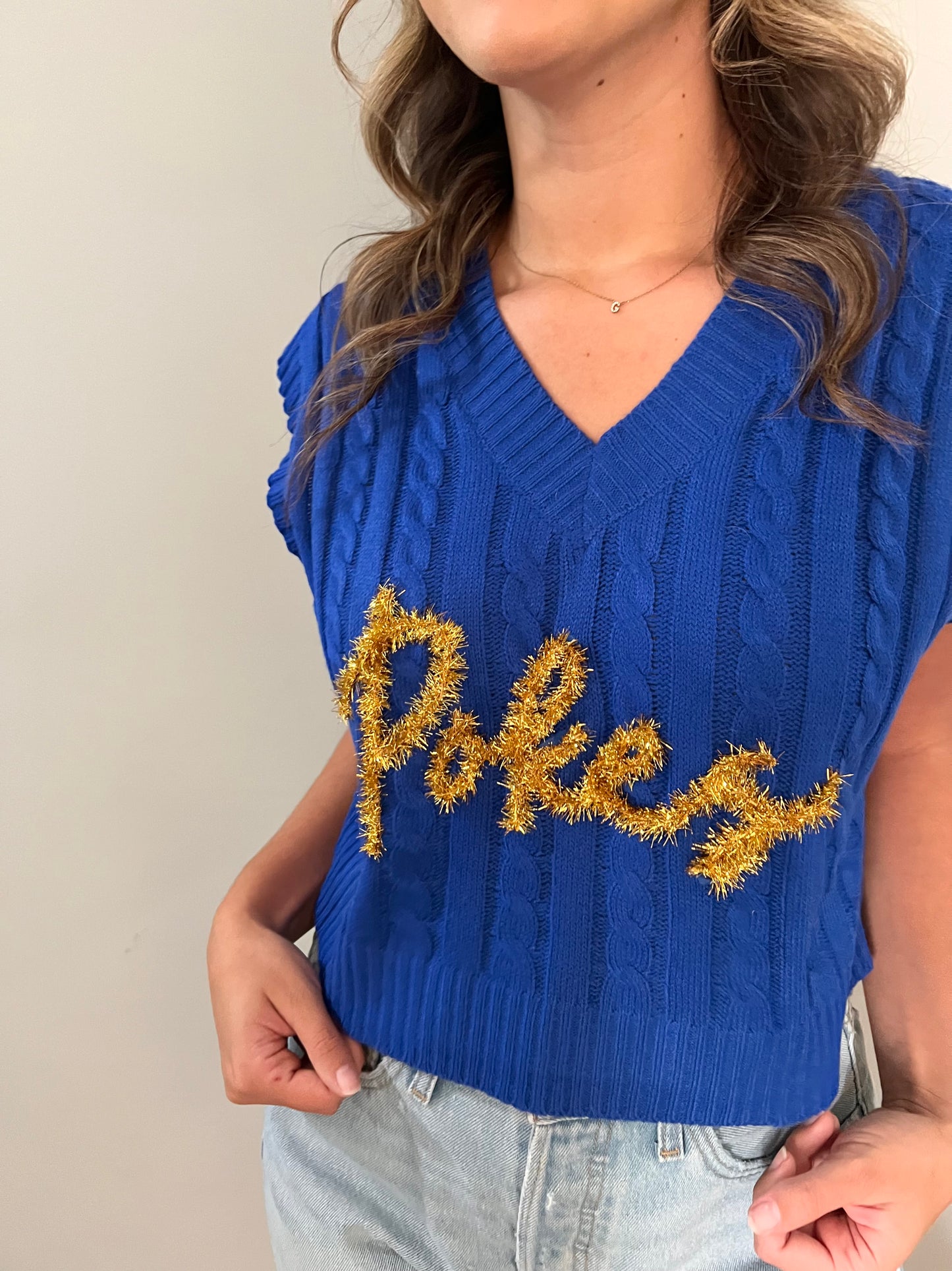 Pokes Royal Blue Sweater Vest - Stadium Styles