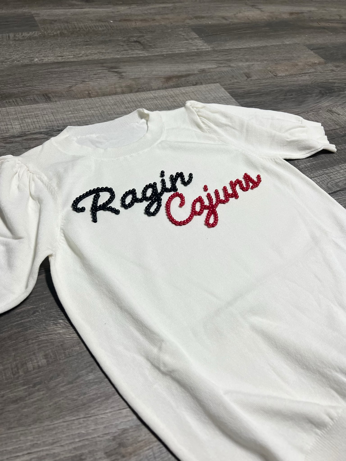 Ragin Cajuns White Puff Sleeve Top - Stadium Styles