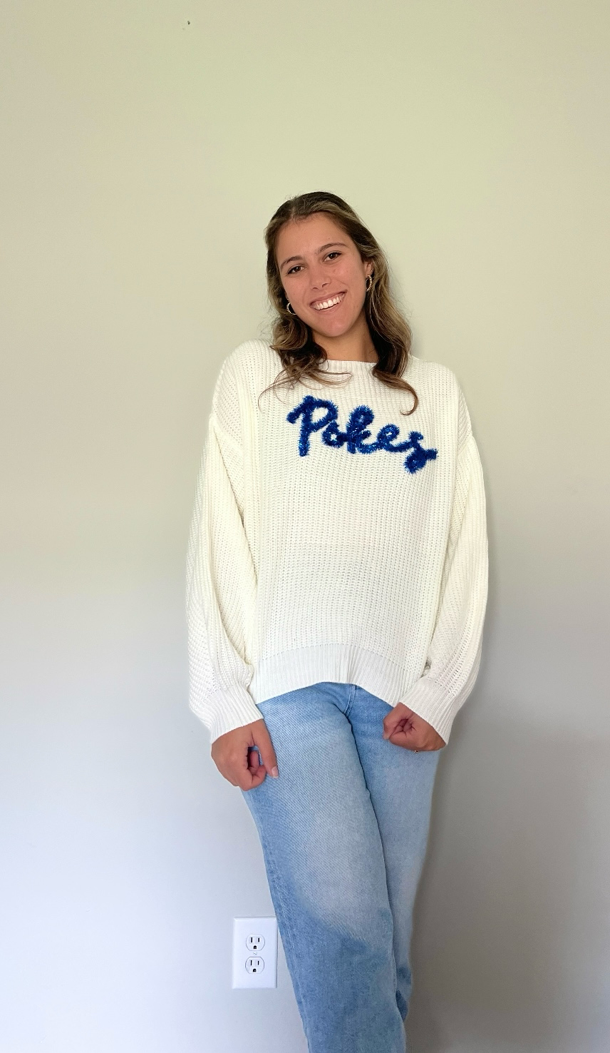 Pokes White Oversized Sweater - Stadium Styles