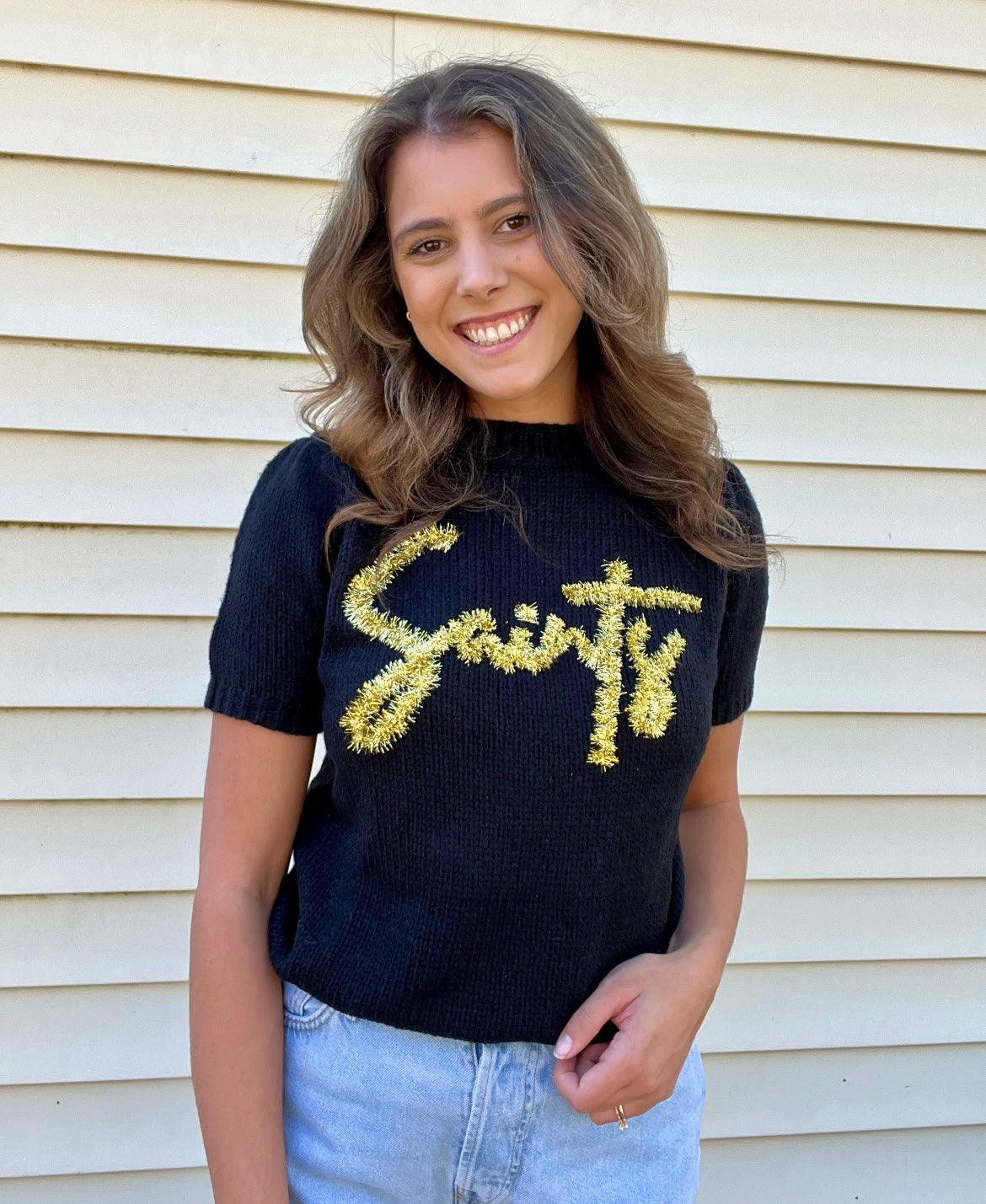 Saints Black Short Sleeve Top - Stadium Styles