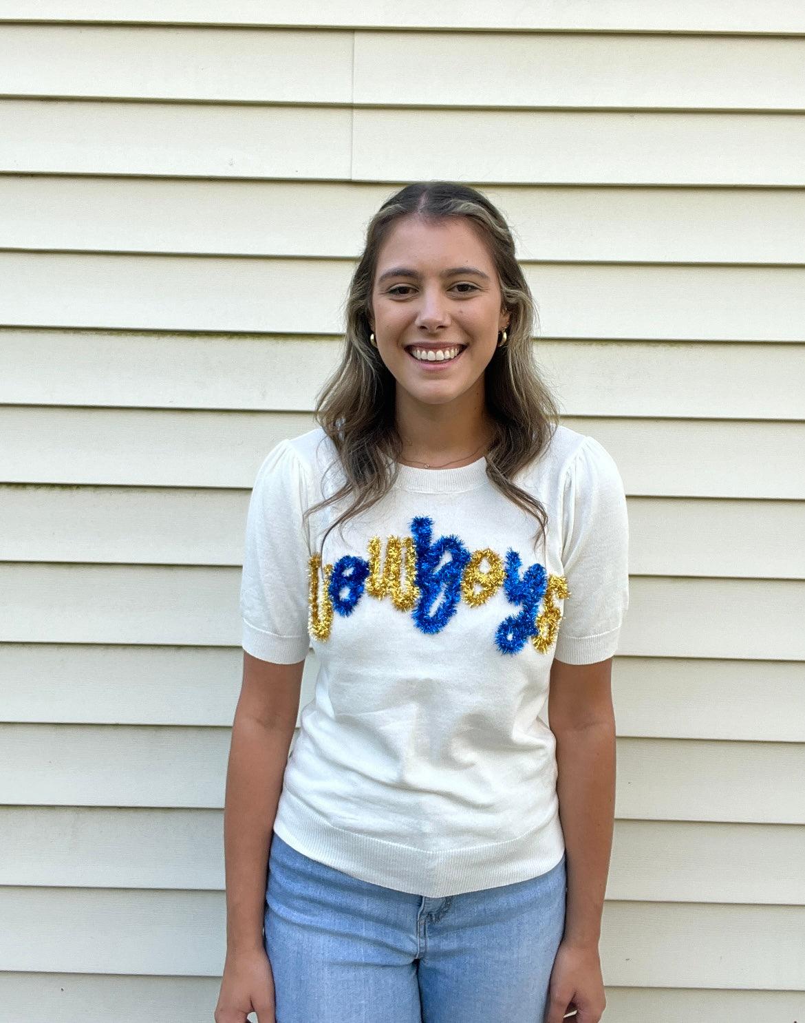 Cowboys White Puff Sleeve Top - Stadium Styles