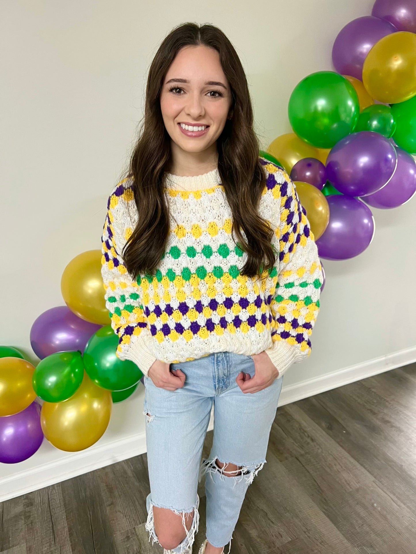 Patterned Mardi Gras Sweater