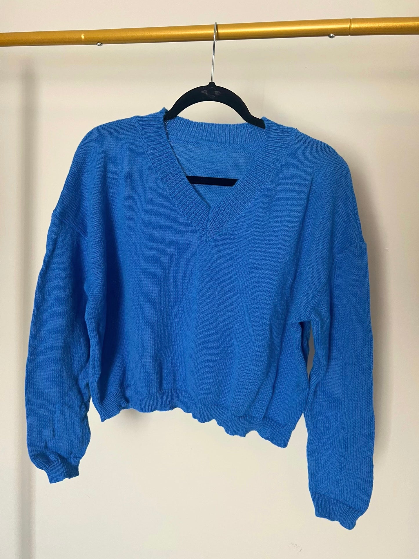 Blue V-Neck Long Sleeve Top- Customizable