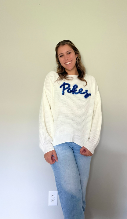 Pokes White Oversized Sweater - Stadium Styles