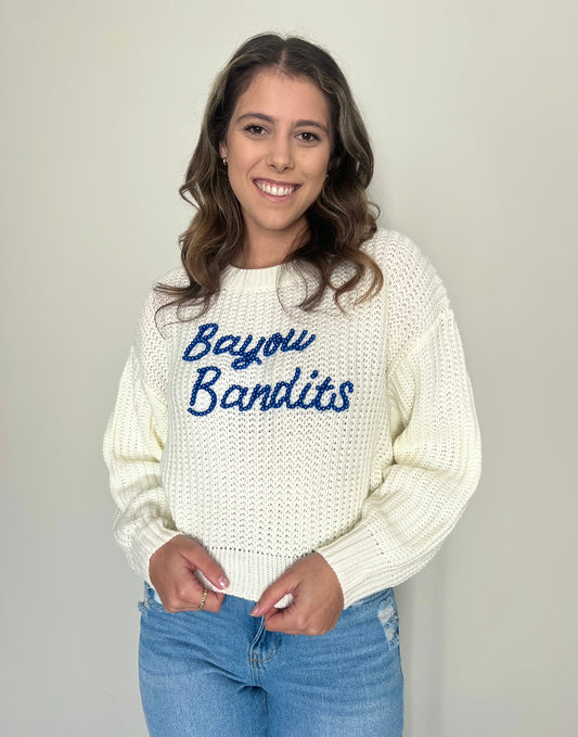 Bayou Bandits White Boxy Sweater