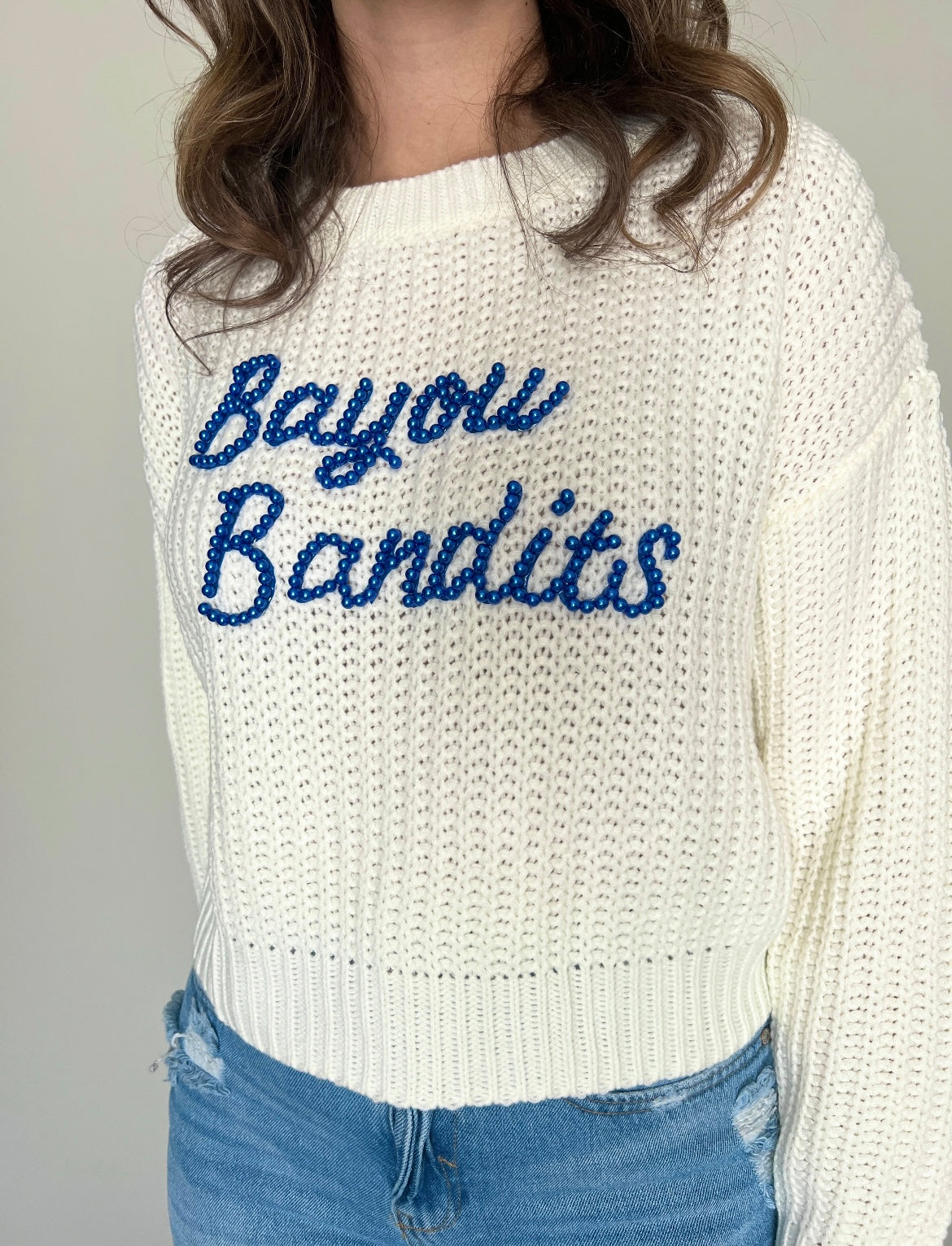 Bayou Bandits White Boxy Sweater